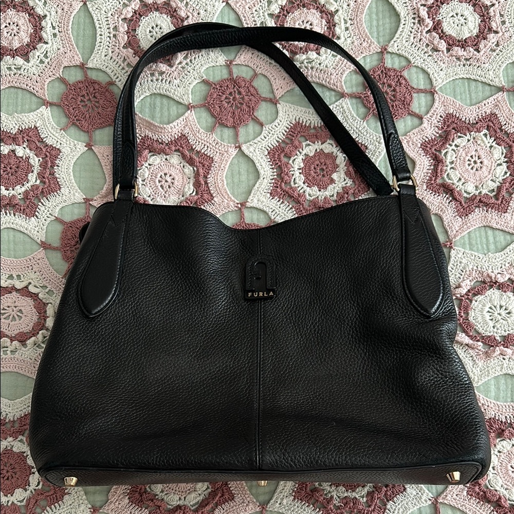 Furla Black Leather Dafne Hobo Bag